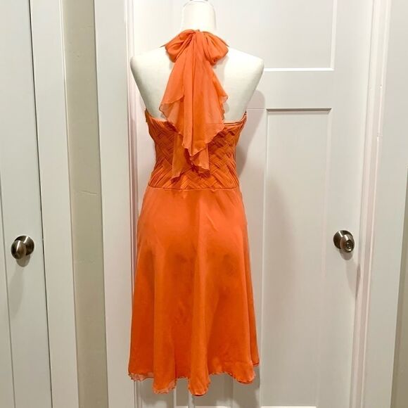 Orange Silk Woven Halter  Cocktail Evening Dress - Picture 5 of 11